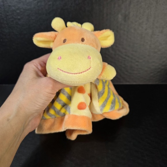 Baby Hugfun Orange Giraffe Mini Lovey Security Blanket  9" Rattle Stripes Dots - Picture 3 of 8